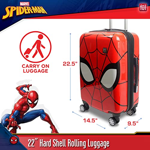 FUL Marvel Spider-Man 22 Inch Carry On Luggage, Hardshell Rolling Suitcase with Spinner Wheels, Red