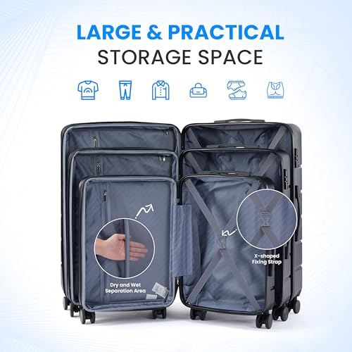 Simple Deluxe 28 Inch Expandable Hardside Carry On with Spinner Wheels & TSA Lock, ABS Hard Shell Lightweight Rolling Luggage Suitcase, Black
