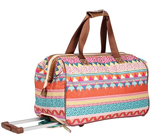 Lily Bloom Pattern 22 Inch Duffel Bag with 2-Rolling Wheels, Weekender Overnight Travel Lightweight Carry-On Suitcase For Women