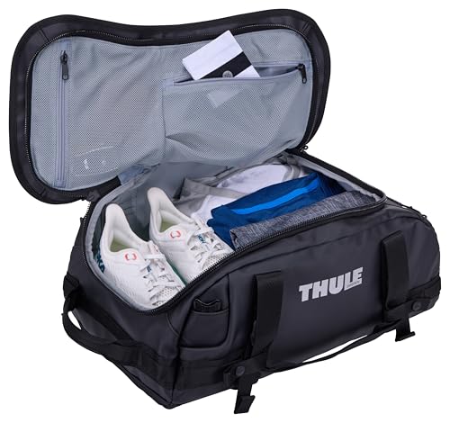 Thule Chasm 30L Duffel - Wide Opening for Easy Packing - Converts to Backpack - Internal mesh Pockets - Padded Bottom - Lockable Zippers - 100% Recycled Fabric, Webbing and mesh