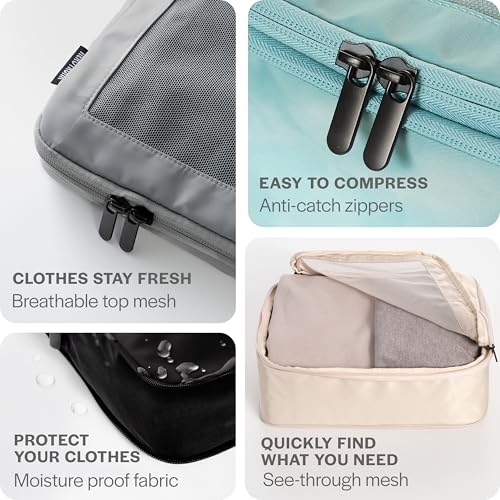 Aerotrunk Compression Packing Cubes for Travel - Luggage Organizer Bags - Double Zipper Packing Cubes for Suitcases (4-Pack, Beige)