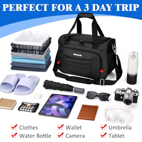 MIAOJIE Underseat Carry On luggage Bag Airplanes Personal Item Bags Weekender Overnight Travel Tote Bag Shoulder Small Softside Carry on Luggage Travel Duffel Bags For Men Women -16 IN Black