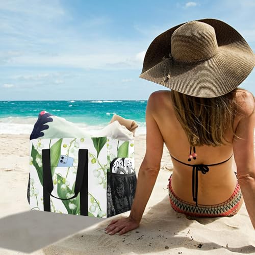 OTVEE Fresh Lily Bloom Pattern Beach Tote Pool Bags for Women Ladies Large Waterproof Gym Tote Carry On Bag for Weekender Swim Gym Shopping Travel Daily Bag