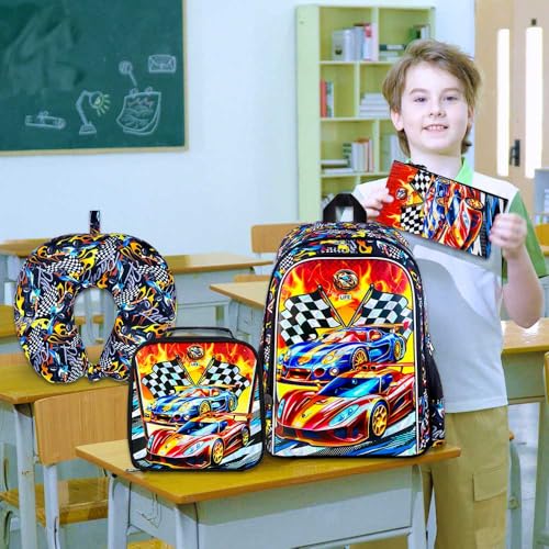 TXHVO 18" Kids Suitcase for Boys, 5Pcs Carry on Luggage With Wheels, Cars Suitcases for Kid Toddler Children(Racing)