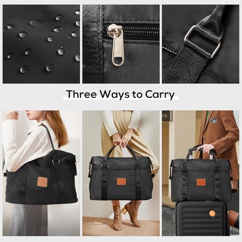 Joyway Travel Duffel Bag, Weekender Overnight Bag for Women, Sports Tote Gym Bag with Wet Pocket, Foldable Personal Item Travel Duffle Bag with Trolley Sleeve, Black