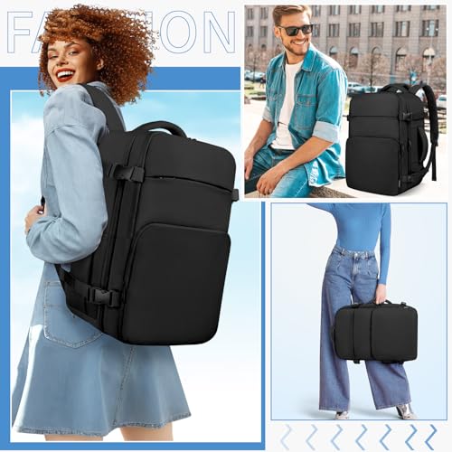 ZOMFELT Travel Backpack for Women Men, Carry on Backpack, TSA 15.6 inch Laptop Backpack Flight Approved, Personal Item Travel Bag Nurse Bag Casual Daypack for Weekender Business Trip, Black