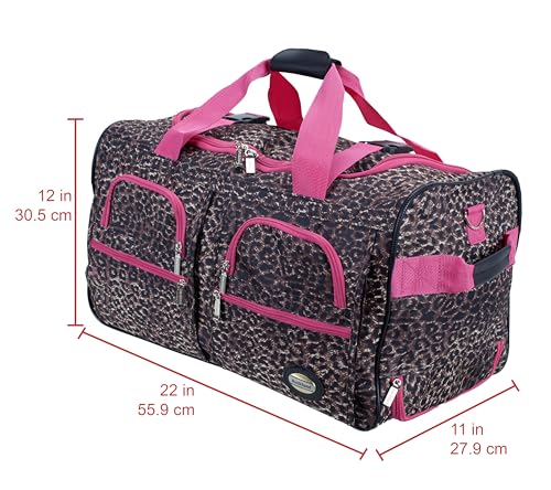 Rockland 22" Polyester Rolling Duffel Bag, Pink Leopard