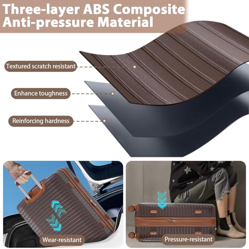 Merax Hardshell Luggage Sets 4 piece Lightweight Suitcases With Wheels TSA Lock Expandable (only 24”/28”) ABS Large Luggage set (Brown)