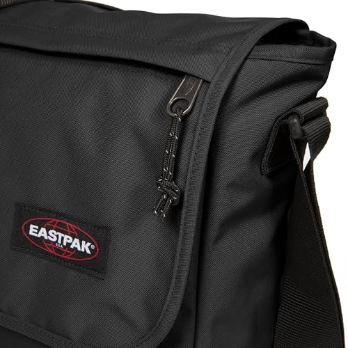 EASTPAK Delegate + – 20L Weatherproof Shoulder Bag with 17" Laptop Sleeve, Trolley Strap, Reflective Details, Adjustable Padded Strap, Black