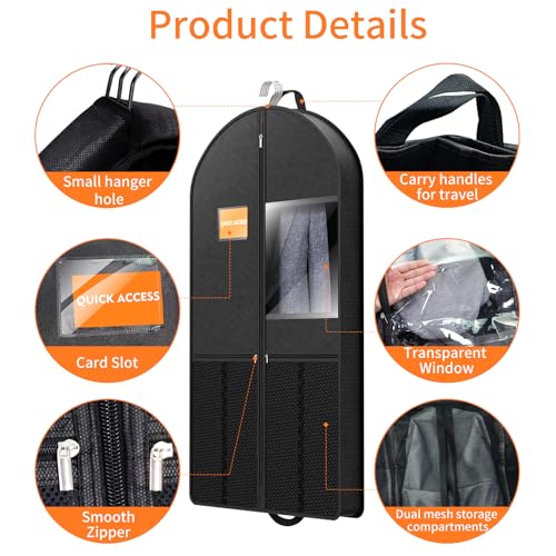 Suit Garment Clothes Travel Bag: 43 inch Lightweight Foldable Black Short Fabric Breathable - Hanging Storage Cover Pockets Zipper for Men - Wardrobe Carry Coat Jacket Uniform Tuxedo Shirt