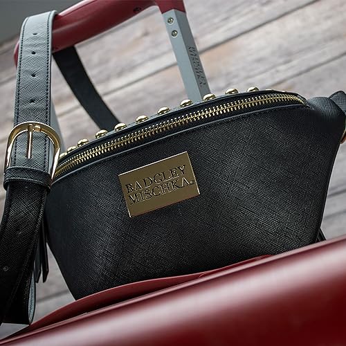 BADGLEY MISCHKA Bridgette Black Studded Vegan Leather Belt Bag | Sling | Fanny Pack | Cross Body Bag