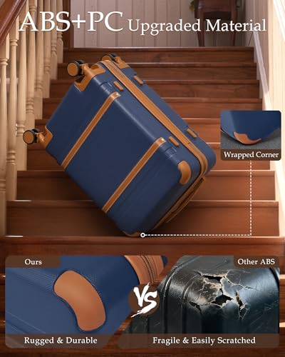 LONG VACATION Luggage Sets 5 Piece, Suitcases With Wheels, PC+ABS Hardshell Luggage Set with Spinner Wheels, TSA Lock (Navy Brown)
