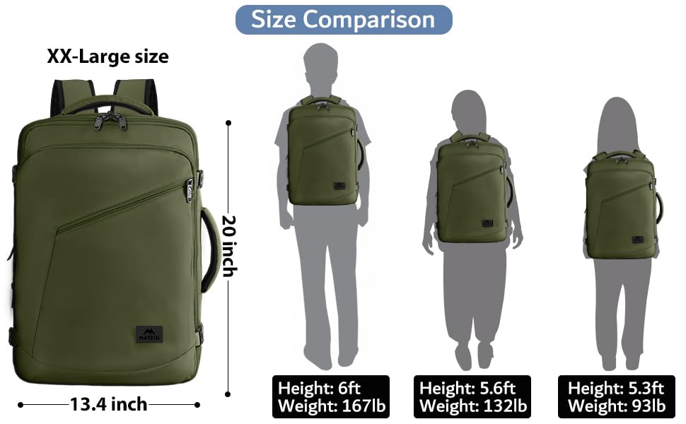 MATEIN Mens Backpack for Travel, Extra Large Expandable Carry on Backpack with Hideaway Shoulder Straps for Travelling, Water Resistant Heavy Duty Daypack, Gifts for Men Women, Dark Green