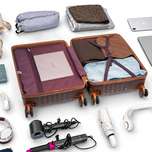 Cosbarn Luggage Sets 5 Piece with TSA Lock Spinner Wheels, Unisex Hard Case ABS Suitcase Set, Hardshell Lightweight Waterproof Travel Hardside Suitcases with Wheels for Women Men, Burgundy