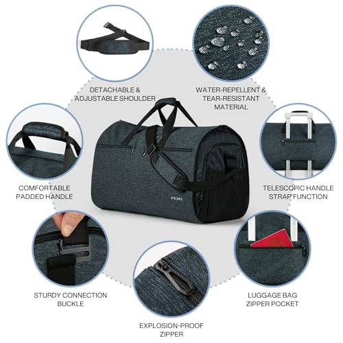 mixi 22 Inch Carry-On Bag for Men Women, 56L Foldable Water-Resistant Weekender Bag for Travel Gym Sports, Forest Black