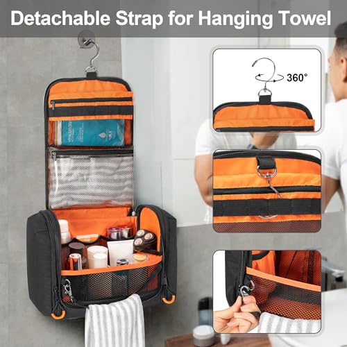 Prokva Tactical Toiletry Travel Bag for Men, Hanging Dopp Kit Hygiene Bag Shower Organizer with Hook for Toiletries and Shaving Care, Black (Empty Bag)