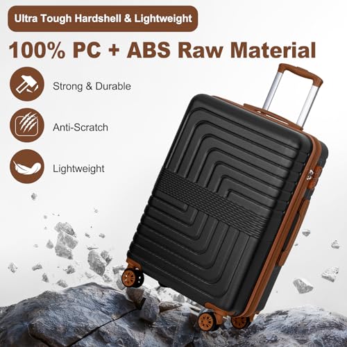 Romswi 28" Large Checked Luggage, PC+ABS Hardshell Suitcase with Dual Spinner Wheels, Lightweight Hard Side Travel Luggage with YKK Zipper, Scratch-Resistant, Black