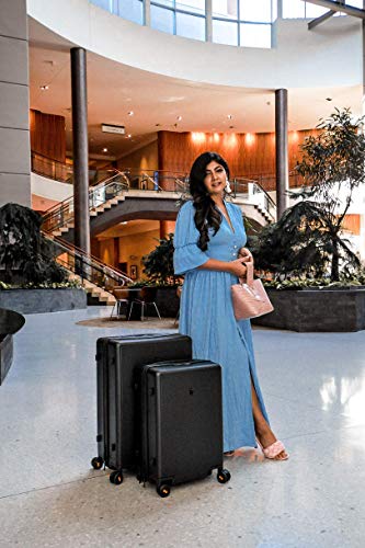 LEVEL8 Elegance PC Matte Hardshell Luggage Set, 20" Carry-On and 24" Checked Medium Luggage - Black