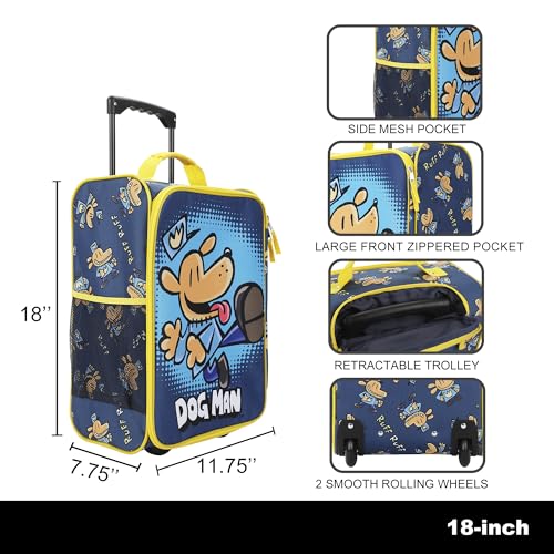 Bioworld Dog Man Character Print Blue 18" Soft-Sided Youth Carry On Suitcase Luggage