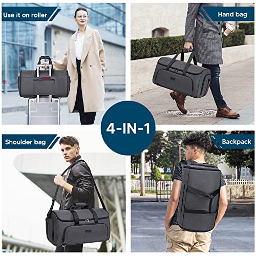 Vessgra Garment Bags for Travel 58L Garment Bags Duffle Bag for Travel Convertible Carry On Garment Duffle Bag 4 in 1 Foldable Suit Bag with Shoes Compartment for Men Women Weekender，Dark Grey