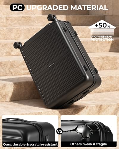 LONG VACATION Luggage Sets, PC Lightweight Suitcase with Spinner wheels, 3 Piece Luggage Set with TSA Lock, Hard shell Suitcase Set, Checked Travel Suitcase (Black, 3 Piece Set)