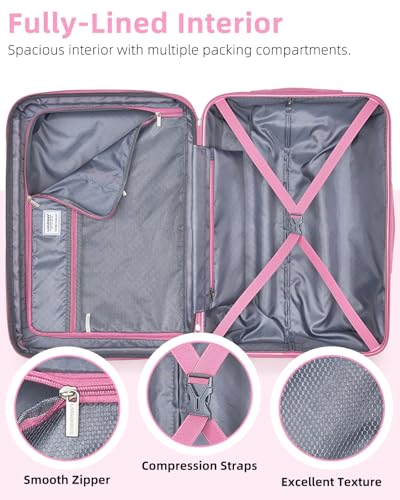 LARVENDER Carry on Luggage 22x14x9 Airline Approved, Expandable 20 Inch Hardside Suitcase with Wheels TSA Lock, PC+ABS Lightweight Carry on Suitcases for Women, Peach Sparkling (20/DB/TB)