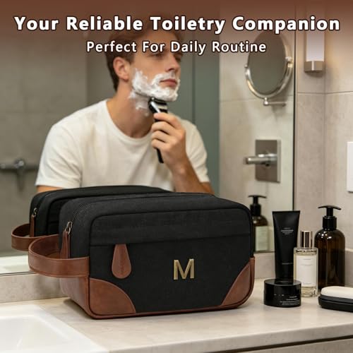 CLOUDWINGS Personalized Gifts for Men Dad - Initial Travel Toiletry Bag Hanging Dopp Kit, Waterproof Shaving Bag with Large Capacity, Fathers Day Birthday Gifts for Him Dad Husband Boyfriend (M)