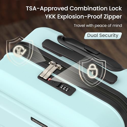 SHOWKOO Upgrade Luggage Sets 3pcs, 100% Premium PC Durable Expandable Luggage Suitcase with Double Wheels TSA Lock Mint Green