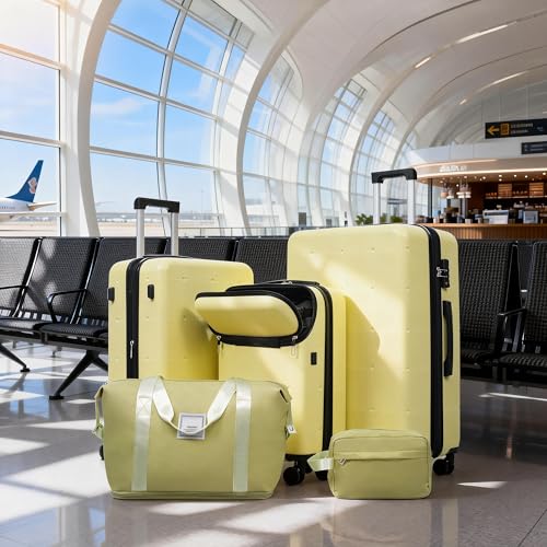 Merax Hardside Luggage Set 5 Piece with Bags,20IN Half-opening Carry on Luggage with USB Port, Expandable 24IN 28IN Luggage with Double Spinner Wheels TSA Lock, Yellow