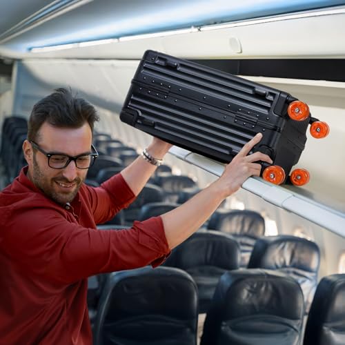 ROPLUS Aluminium Frame Carry on Luggage with Smooth Jelly Wheels, Hardside Zipperless Rolling Suitcase with TSA Lock (BlackOrange, 21-Inch)