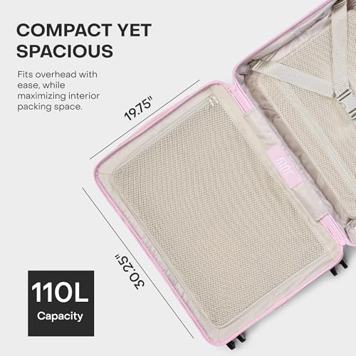 July Checked Plus Expandable - 28.75" Airline Approved Check In Luggage with Wheels, Rolling Suitcase for Men & Women - TSA Lock, Silent Spinner Wheels, Expansion Zip, Y-Strap - Blush Pink