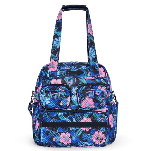 Lug Puddle Jumper LE Convertible Tote Bag for Travelers – Ventilated Shoe Compartment, Trolley Sleeve, Charm Bar, 100% Polyester – RESORT BLACK