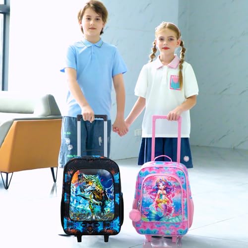 WZLVO Kids Suitcase for Boys, Cool Dinosaur Suitcase Rolling with Wheels, Travel Carry on for Children Toddler Elementary