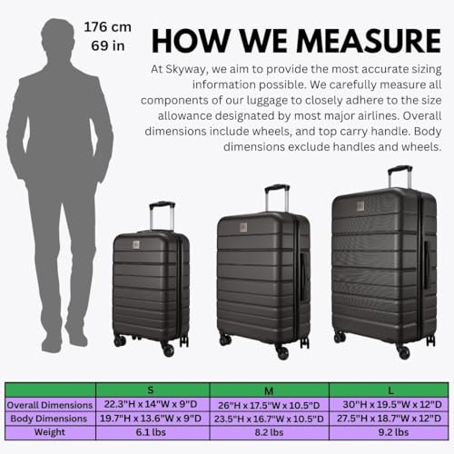 Skyway Epic 2.0 Hardside Lightweight and Durable ABS Shell Luggage, Spacious with Dual Spinning Wheels, Comfort Grip, Men and Women, Men and Women, 28-inch Large Check-In, Midnight