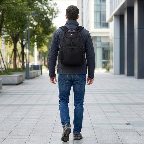 SwissGear 1900 Scansmart Mini/Slim Version, Fits Most 13 Inch Laptops and Tablets, TSA Friendly Backpack, Black