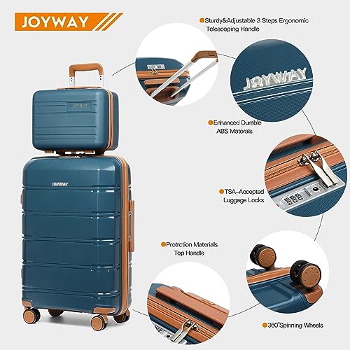 Joyway 20 Inch Carry On Luggage with TSA Lock, Durable Hardshell Suitcase for Travel, Unisex Checked Set for Men and Women Dark Blue