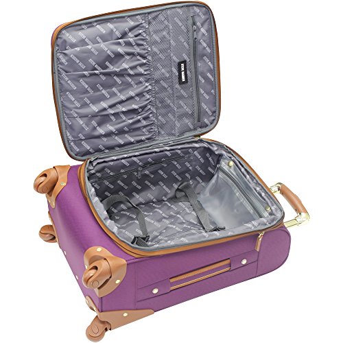 Steve Madden Designer Luggage Collection - Expandable 24 Inch Softside Bag - Durable Mid-sized Lightweight Checked Suitcase with 4-Rolling Spinner Wheels, Purple, 3 light 24"