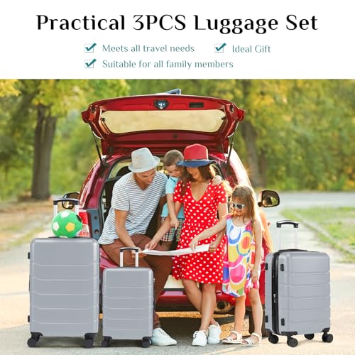 OLIXIS 20 Inch Carry-On Luggage, Hardside Suitcase with Spinner Wheels, Lightweight ABS Hard Shell Travel Luggage, TSA Approved Lock, Expandable Small Suitcase for Business & Travel–Light Grey