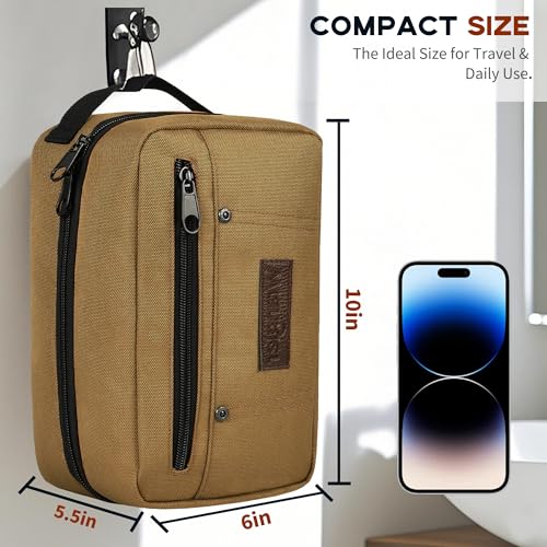 Wrangler Toiletry Bag for Men, Travel Shaving Dopp Kit, Oxford Fabric Tech Kit Bathroom Organizer, Gifts for Men, Brown