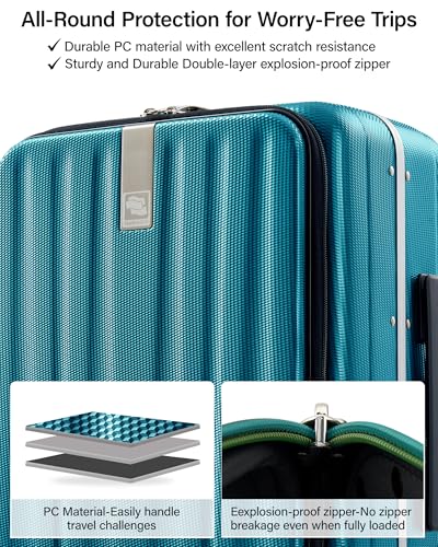 Hanke 16 Inch Small Carry On Luggage Hard Shell Top Opening Aluminum Frame Suitcase with Spinner Wheels, Underseat Front Open Luggage for Men & Women Business Travel and Short Trips, Caribbean Blue