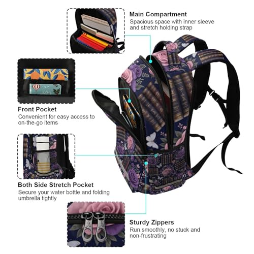 Dark Academia Floral & Book Print kid backpack for school with chest strap bookbag for men para bebes varon