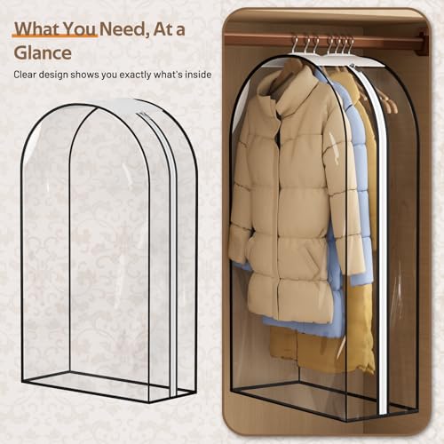 MISSLO 10" Gusseted All Clear Garment Bags for Hanging Clothes 3 Packs 40" Suit Bags for Closet Storage Hanging Clothes Storage Suit Cover for Shirts, Coats, Dresses