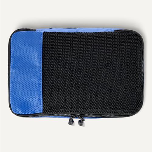 Amazon Essentials 4-Piece Packing Cubes Travel Accessories Set, Space-Saving Luggage Organizers with Double Zipper, Mesh Top, Small/Medium/Large/Slim, Blue (Previously Amazon Basics)