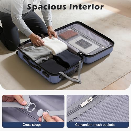 Coolife Luggage Sets, 3 Piece Hard Shell Suitcase Set with Spinner Wheels, Expandable Large Checked Luggage, Lightweight Rolling Carry On with TSA Lock Blue