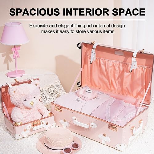 urecity Vintage Luggage Sets of 3 Piece - Hardside Lightweight Spinner Suitcases - Retro Travel Set includes Under Seat Train Case, 26"+20"+12" (Elegant Pink)