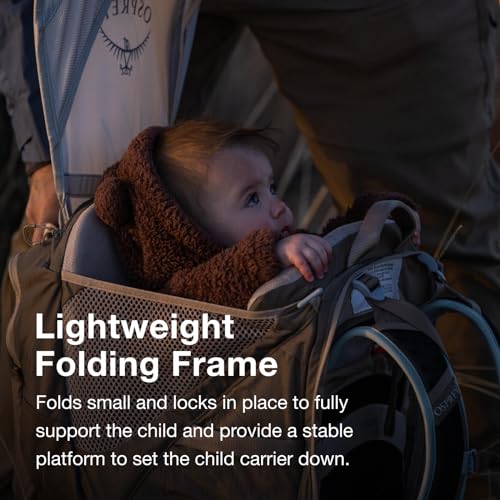 Osprey Poco LT Lightweight Child Carrier Backpack - Compact, Travel-Ready with Sunshade and Adjustable Fit - Lightweight, Comfortable Hiking for Toddlers, Tan Concrete