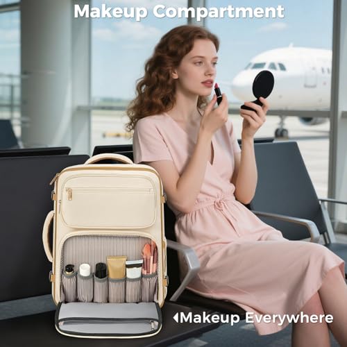 Taygeer Underseat 40L Travel Backpack with Shoe Compartment, TSA Approved Frontier Airlines Personal Item Bag, 18x14x8 inches Travel Bag for Women Weekender Fits Spirit Frontier Allegiant, Beige