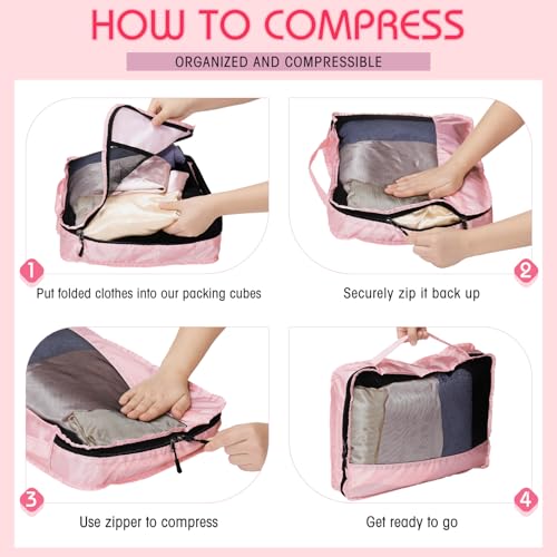 Bulyoou 5 Pcs Packing Cubes for Suitcase Large Travel Cubes Carry on Luggage Organizer Bags for Clothes Accessories(L,Pink)