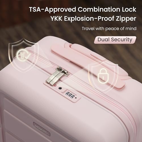 SHOWKOO Upgrade Luggage Sets 3pcs 100% PC Durable Expandable Luggage Suitcase with TSA Lock Double Wheels Pink