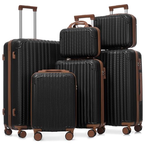 Merax 6-Piece Hardshell Luggage Set with Spinner Wheels | Lightweight ABS Suitcases with TSA Locks Carry-On & Checked Travel Luggage for Family